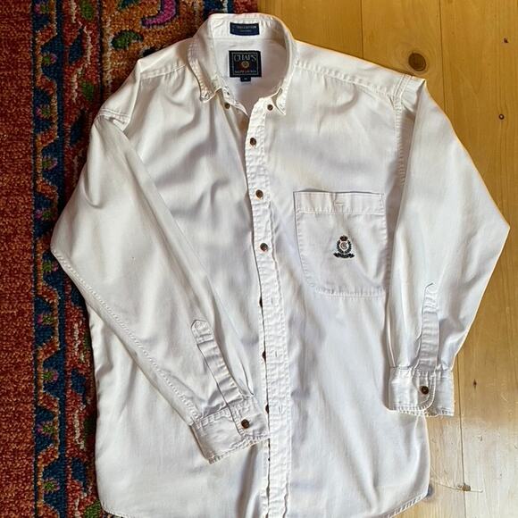 Chaps Button Down Shirt Long Sleeve Cotton White Embroidered - Picture 1 of 8